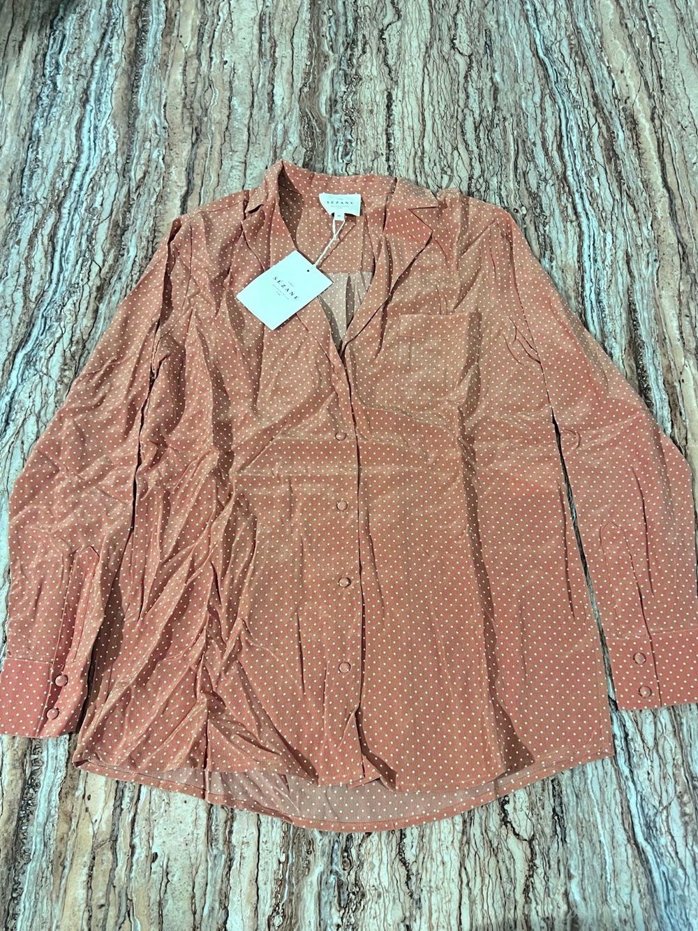 Sezane Rust Polka Dot Button-Down Shirt